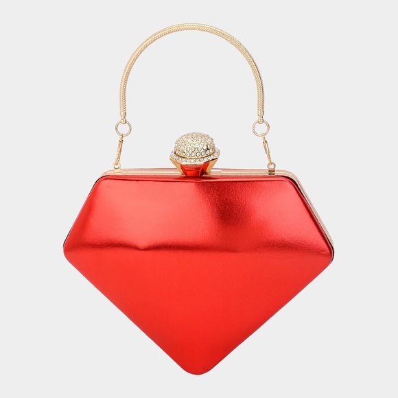 Red Elegant Diamond Shape Evening Clutch Bag - Picture 1 of 2